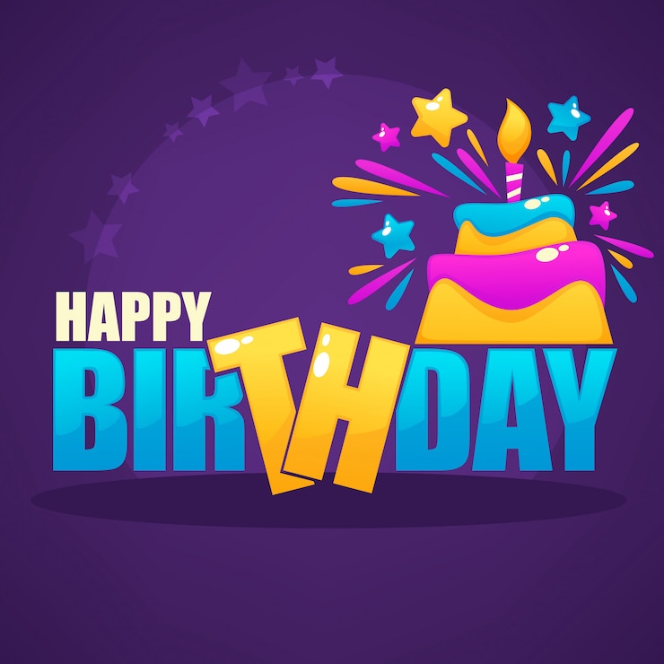 Vector plantilla de vector de tarjeta de cumpleaños brillante y brillante con imagen de pastel de cumpleaños y vela