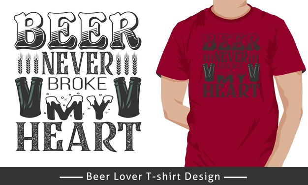 Vector plantilla de vector de tipografía de diseño de camiseta amante de la cerveza.