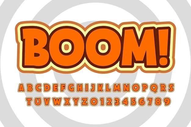Plantilla de vector de tipografía de efecto de texto de estilo 3D de alfabetos de fuente Boom