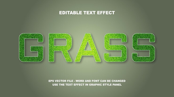 Vector plantilla vectorial 3d de efecto de texto editable de hierba