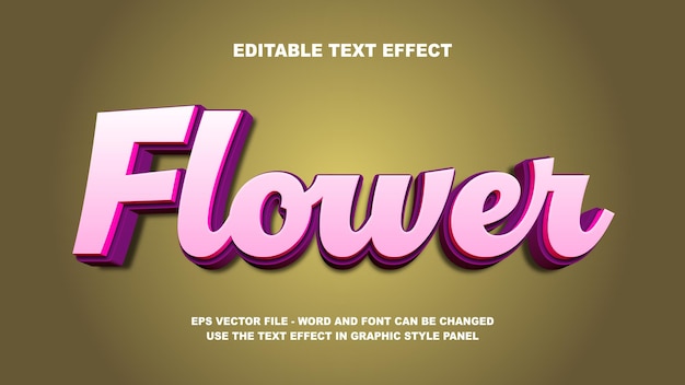 Plantilla vectorial 3D de flores con efecto de texto editable