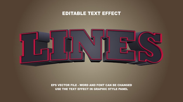 Plantilla vectorial 3D de líneas de efecto de texto editables