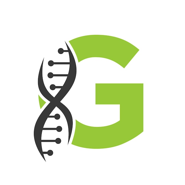 La plantilla vectorial de ADN en la letra G para el símbolo de la asistencia sanitaria