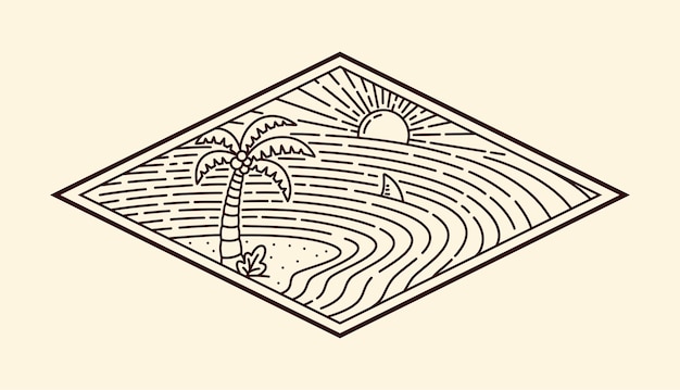 plantilla vectorial de arte de línea de paisaje natural