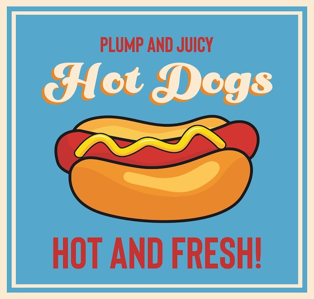 Vector plantilla vectorial de cartel de cartel de chapa vintage de hot dog