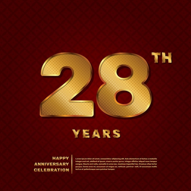 Plantilla vectorial para la celebración del 28 aniversario con concepto de número de patrón dorado