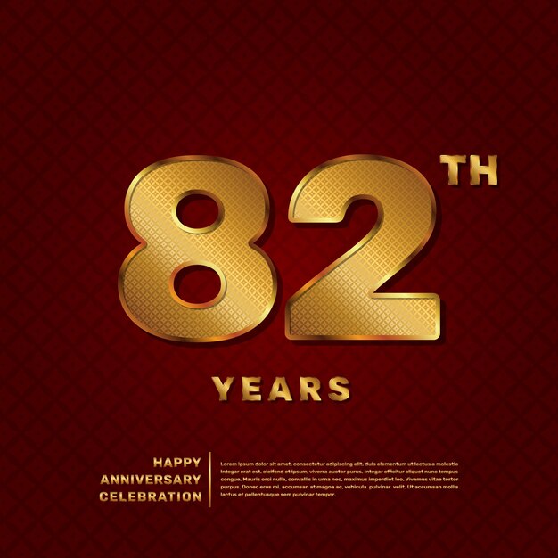 Plantilla vectorial para la celebración del 82.º aniversario con concepto de número de patrón dorado