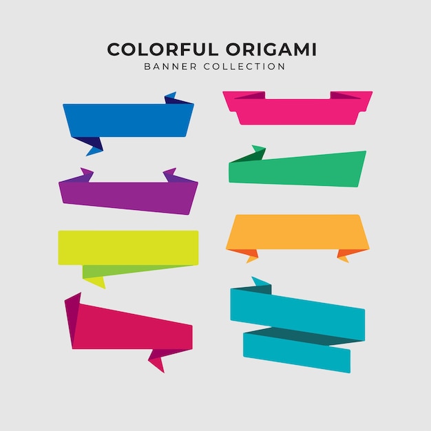 plantilla vectorial de colección de banderas de origami coloridas