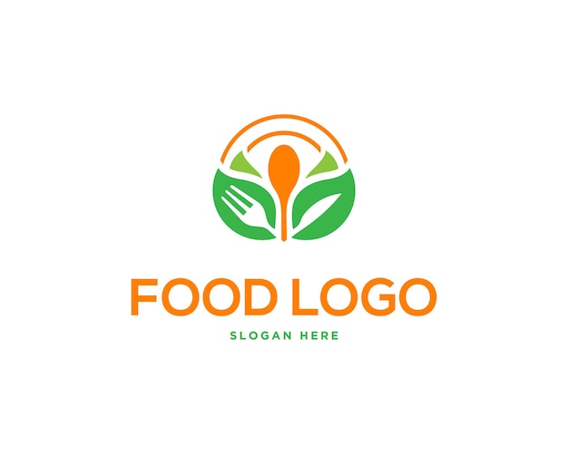 plantilla vectorial de concepto de diseño de logotipo de alimentos en hojas