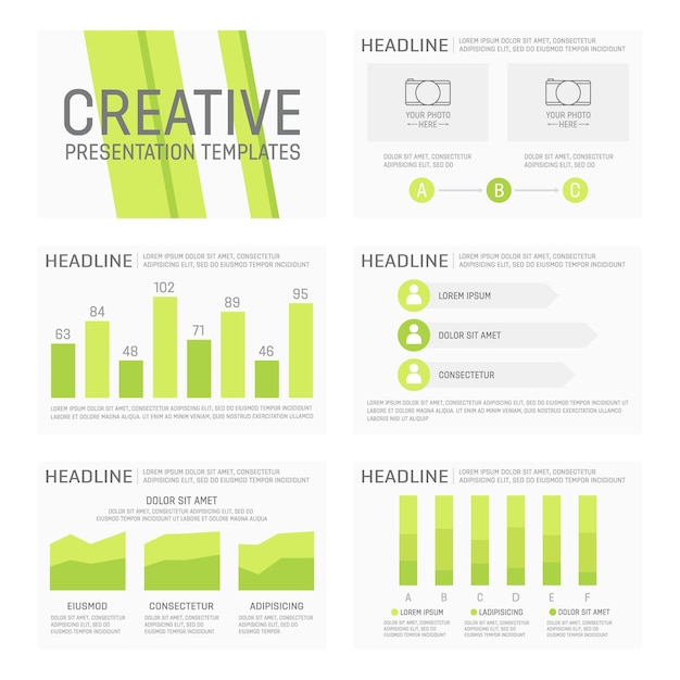 Vector plantilla vectorial para diapositivas de presentación multipropósito con gráficos y tablas gráfico de elementos