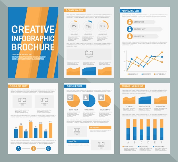 Plantilla vectorial para diapositivas de presentación multipropósito con gráficos y tablas