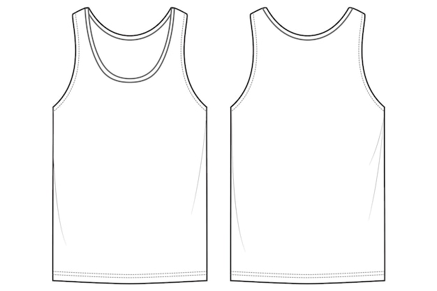 Plantilla vectorial de dibujo técnico gráfico con estilo de camiseta sin mangas