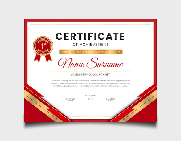 plantilla vectorial de diseño de certificado comercial o modelo de certificado