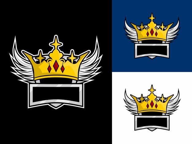 plantilla vectorial de diseño del logotipo de las alas de la corona y el escudo Diseño elegante del logotipio de la corona