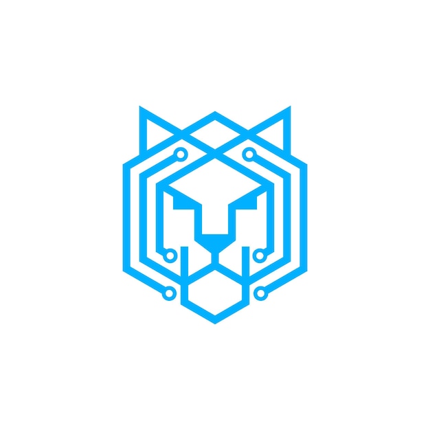 Plantilla vectorial de diseño de logotipo de cabeza de tigre de tecnología digital