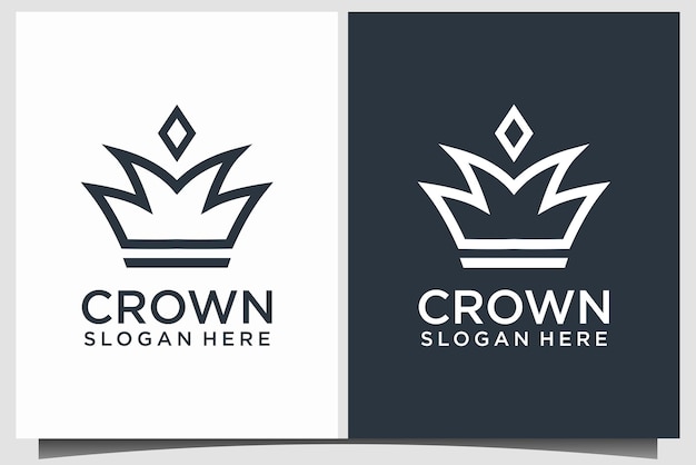 plantilla vectorial de diseño de logotipo de corona con arte de línea