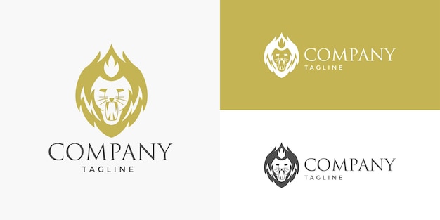 Plantilla vectorial de diseño de logotipo elegante dorado con cabeza de león para empresa comercial de marca de lujo