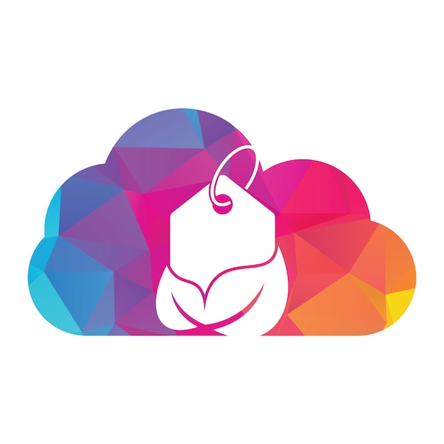 plantilla vectorial de diseño de logotipo en forma de nube con etiqueta de precio de hoja