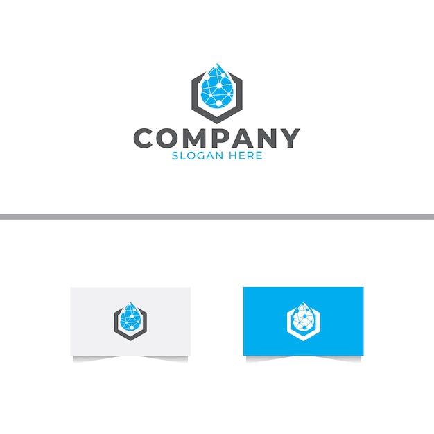 Plantilla vectorial de diseño de logotipo hexagonal de gota de agua