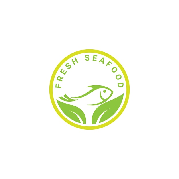 Plantilla vectorial de diseño de logotipo de hoja de pescado. Tienda de restaurante de mariscos, icono del concepto de logotipo.