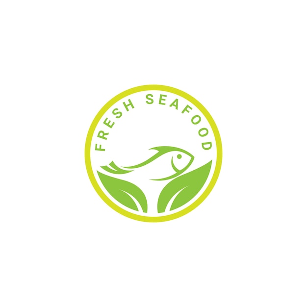 Plantilla vectorial de diseño de logotipo de hoja de pescado. Tienda de restaurante de mariscos, icono del concepto de logotipo.