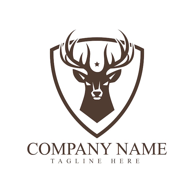 plantilla vectorial de diseño del logotipo de la insignia Antler Deer Face