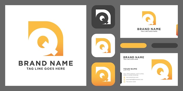 Plantilla vectorial de diseño de logotipo de letra inicial Q con plantilla de diseño de tarjeta de visita