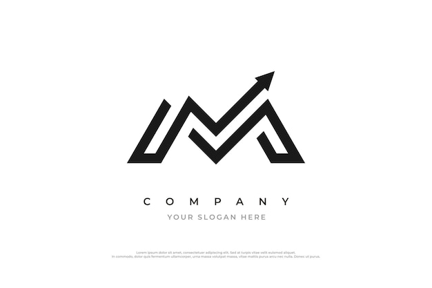 Plantilla vectorial de diseño de logotipo de letra M y flecha