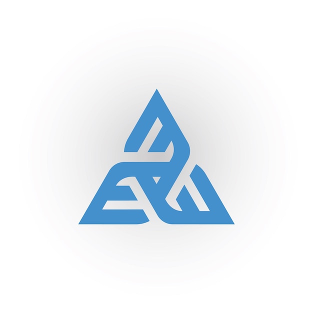 Plantilla vectorial de diseño de logotipo ME o EM con letras triangulares abstractas en color azul