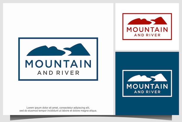 Plantilla vectorial de diseño de logotipo de montaña y río