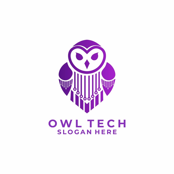 Vector la plantilla vectorial de diseño del logotipo de owl tech símbolo de diseño de logotipo de tecnología con icono de animal