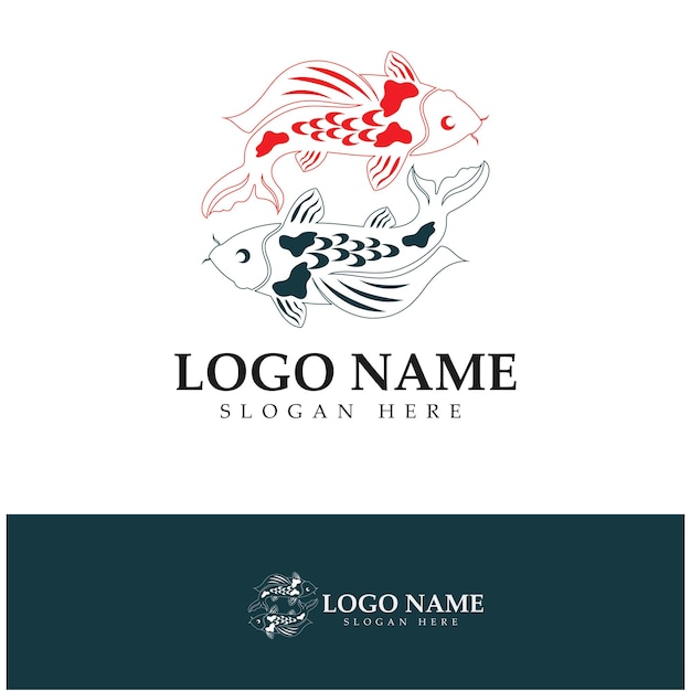 Plantilla vectorial de diseño de logotipo de peces koi