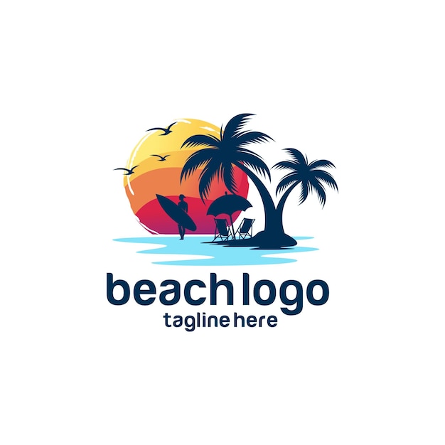 plantilla vectorial de diseño de logotipo de playa