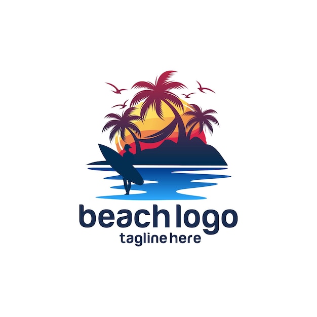 plantilla vectorial de diseño de logotipo de playa