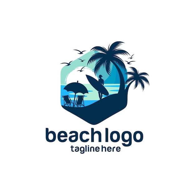 plantilla vectorial de diseño de logotipo de playa