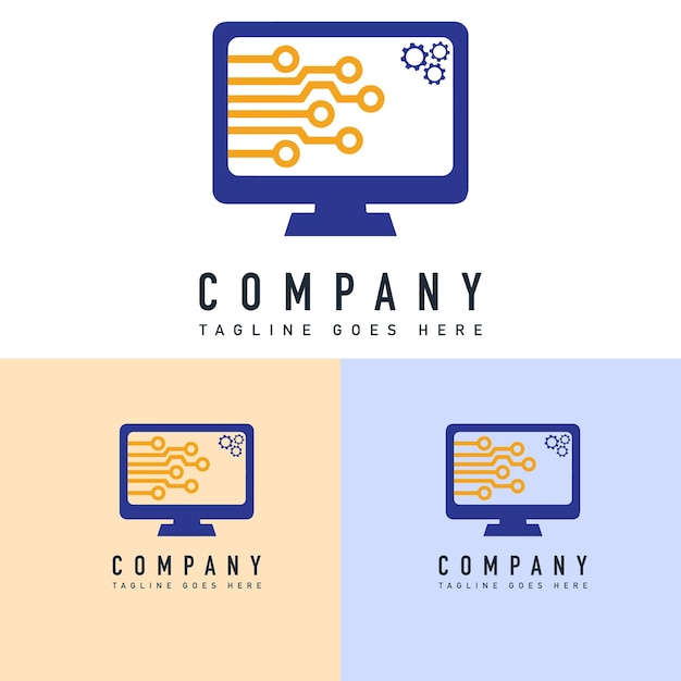 Plantilla vectorial de diseño de logotipo de servicio informático Concepto de diseño de logotipo de servicio informático