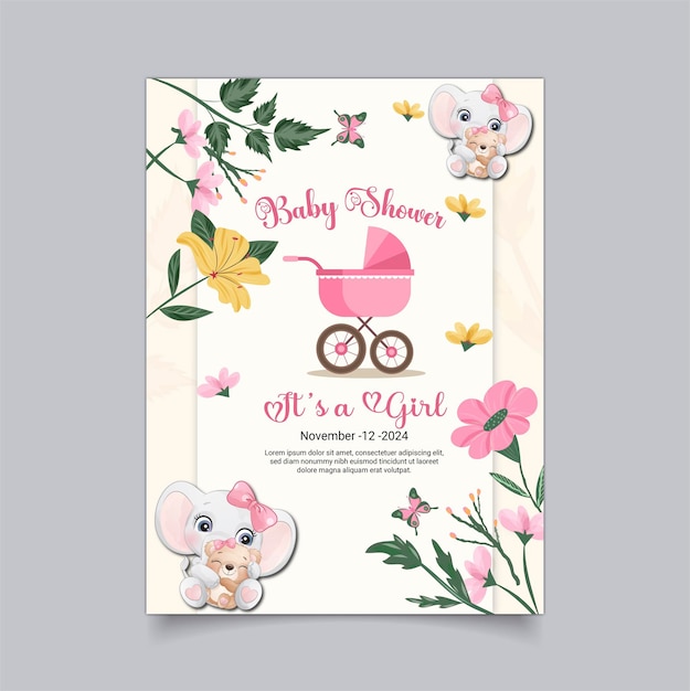 plantilla vectorial de diseño de tarjetas de invitación para la ducha de bebé