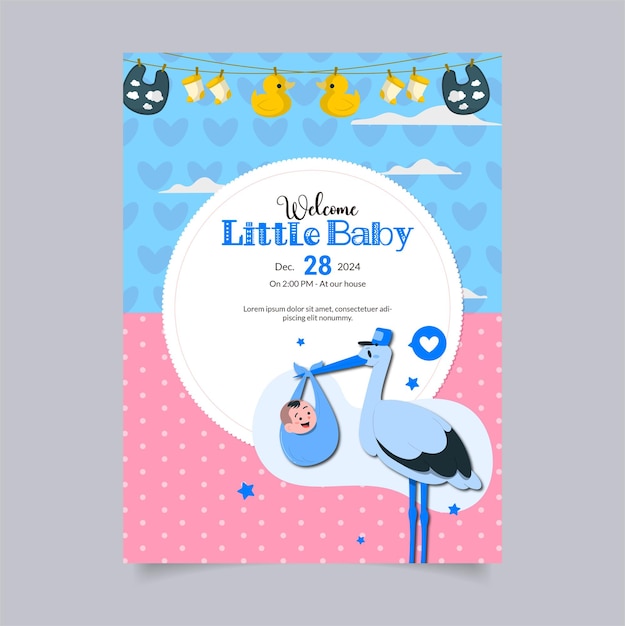 plantilla vectorial de diseño de tarjetas de invitación para la ducha de bebé