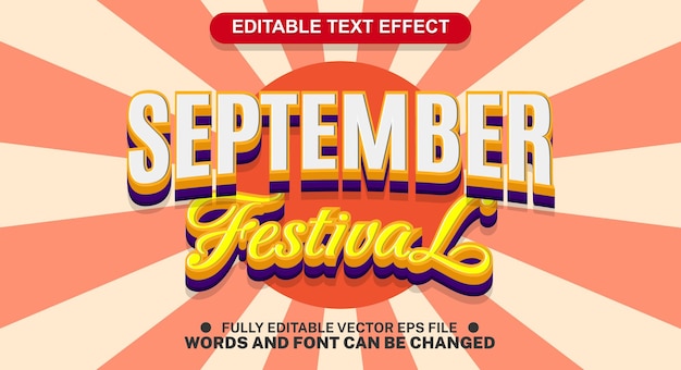 Plantilla vectorial de efecto de texto de festival de estilo 3D de dibujos animados editables