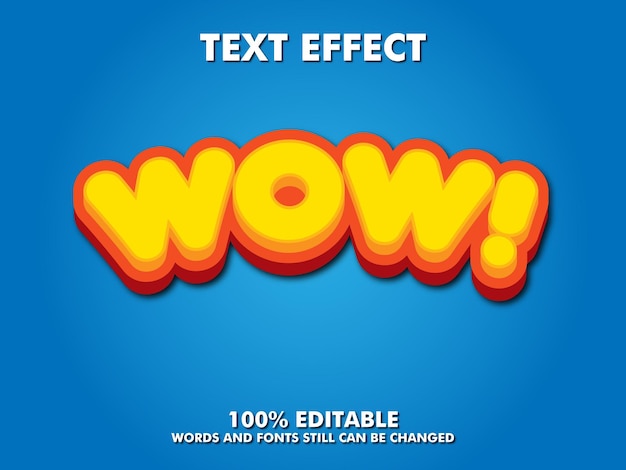 Vector plantilla vectorial de efecto de texto de la palabra wow