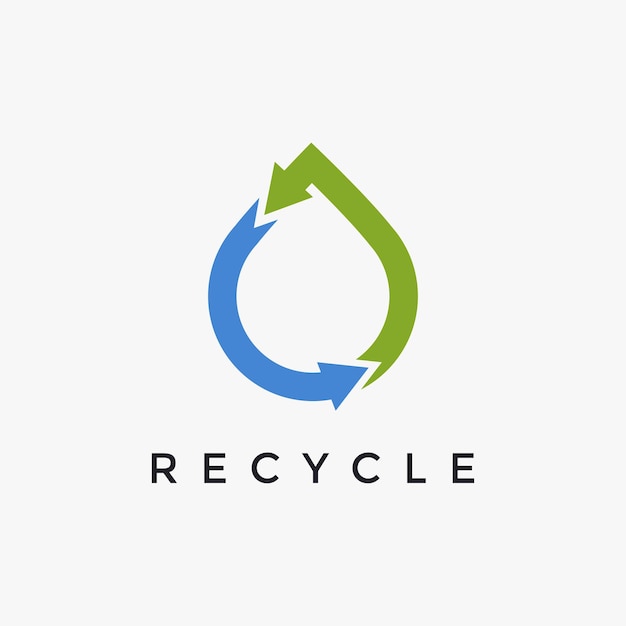 plantilla vectorial de icono del logotipo de reciclaje de gotas de agua simple sobre fondo blanco