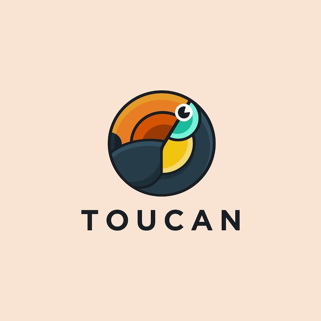 plantilla vectorial del icono del pájaro Toucan geométrico circular en un fondo claro