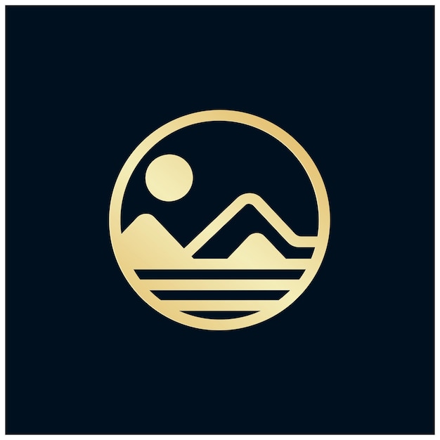La plantilla vectorial de ilustración del diseño del logotipo de la montaña dorada premium