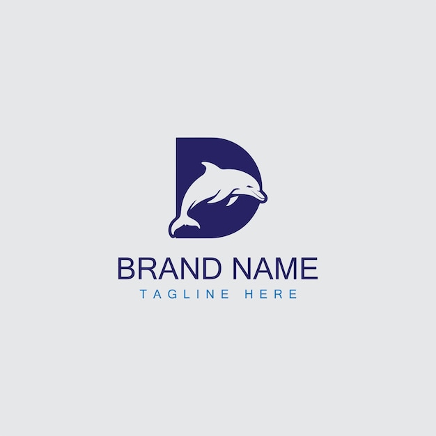 plantilla vectorial de la letra creativa D del logotipo del delfín