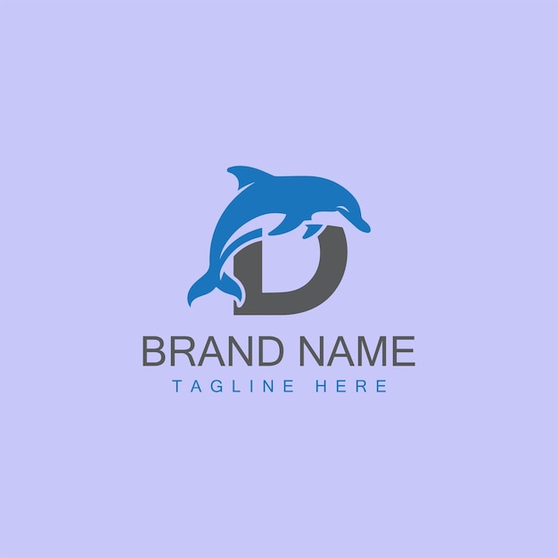 plantilla vectorial de la letra creativa D del logotipo del delfín
