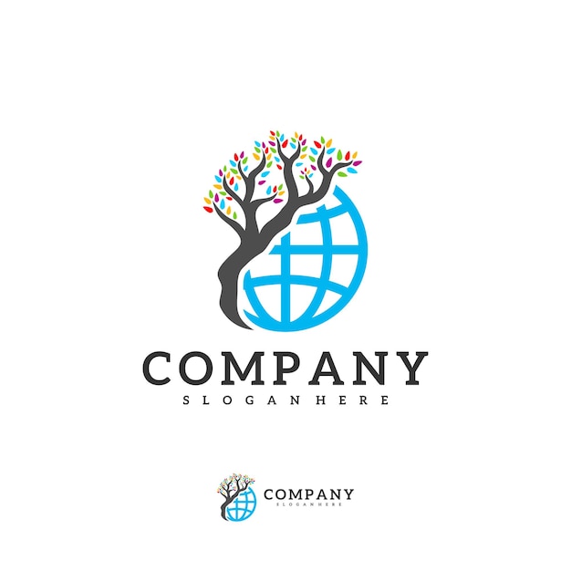 Plantilla vectorial del logotipo del árbol del mundo Conceptos de diseño del logotipo del árbol creativo