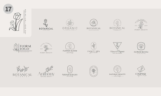 Plantilla vectorial de logotipo floral botánico dibujado a mano