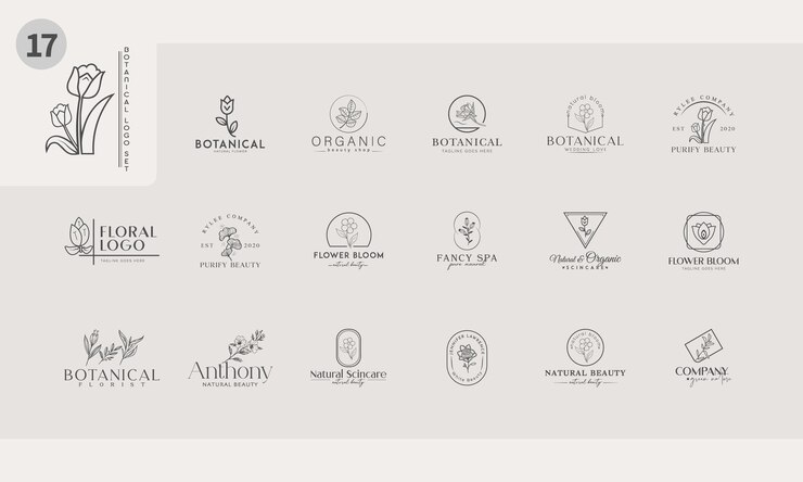 Plantilla vectorial de logotipo floral botánico dibujado a mano