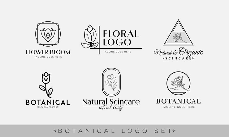 Plantilla vectorial de logotipo floral botánico dibujado a mano