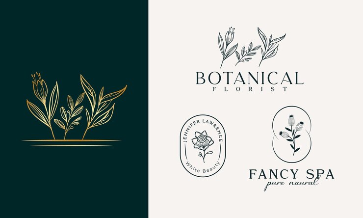 Plantilla vectorial de logotipo floral botánico dibujado a mano